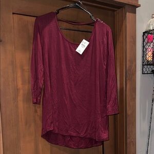 The Buckle Long Sleeve Top w/ Low/Lace/Sparkle Back-Maroon